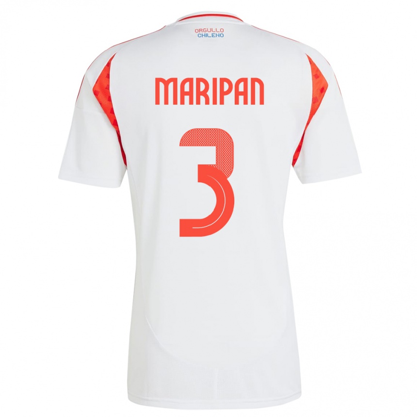 Niño Fútbol Camiseta Chile Guillermo Maripán #3 Blanco 2ª Equipación 24-26 México