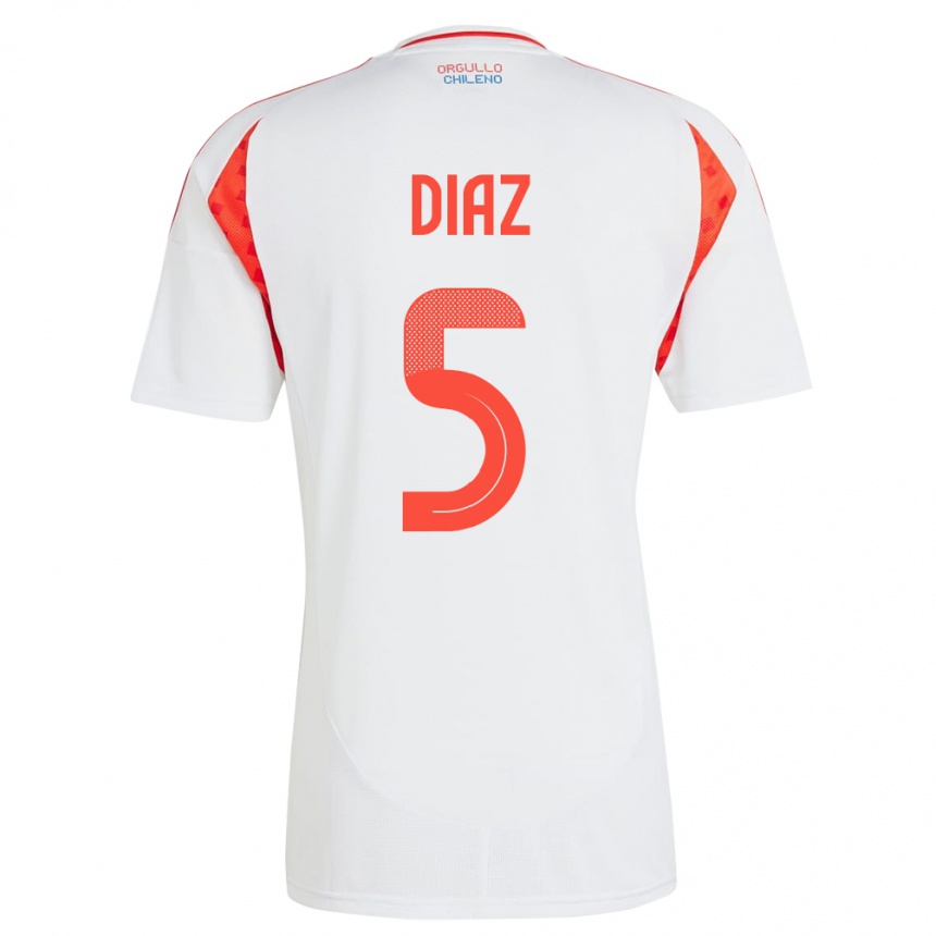 Niño Fútbol Camiseta Chile Paulo Díaz #5 Blanco 2ª Equipación 24-26 México