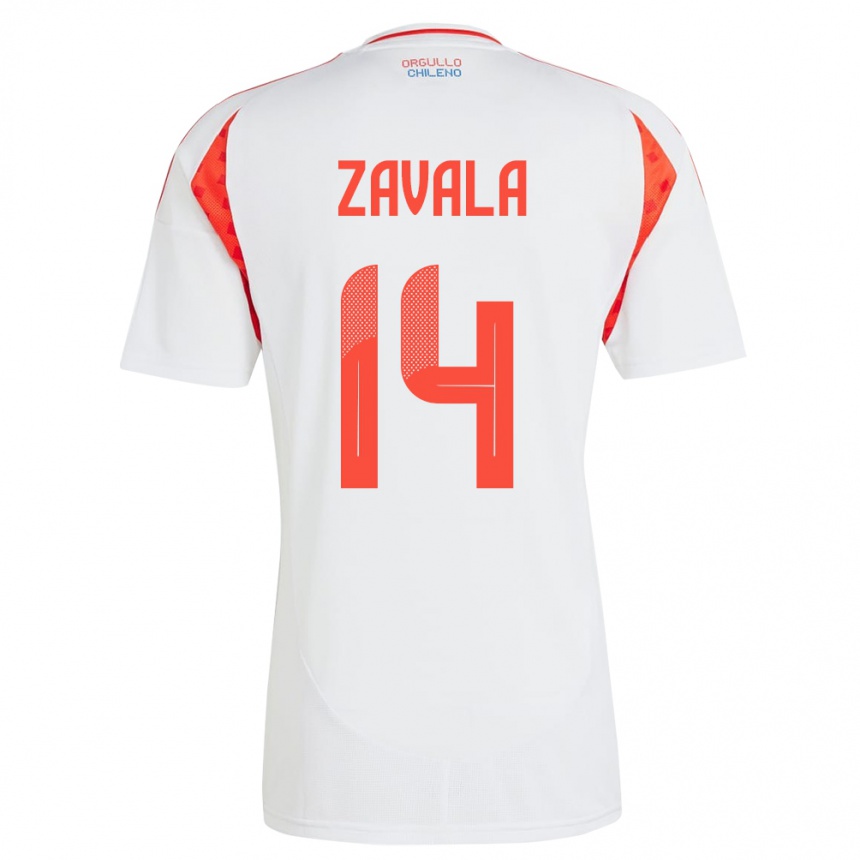 Niño Fútbol Camiseta Chile Cristián Zavala #14 Blanco 2ª Equipación 24-26 México