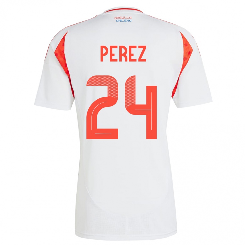 Niño Fútbol Camiseta Chile César Pérez #24 Blanco 2ª Equipación 24-26 México