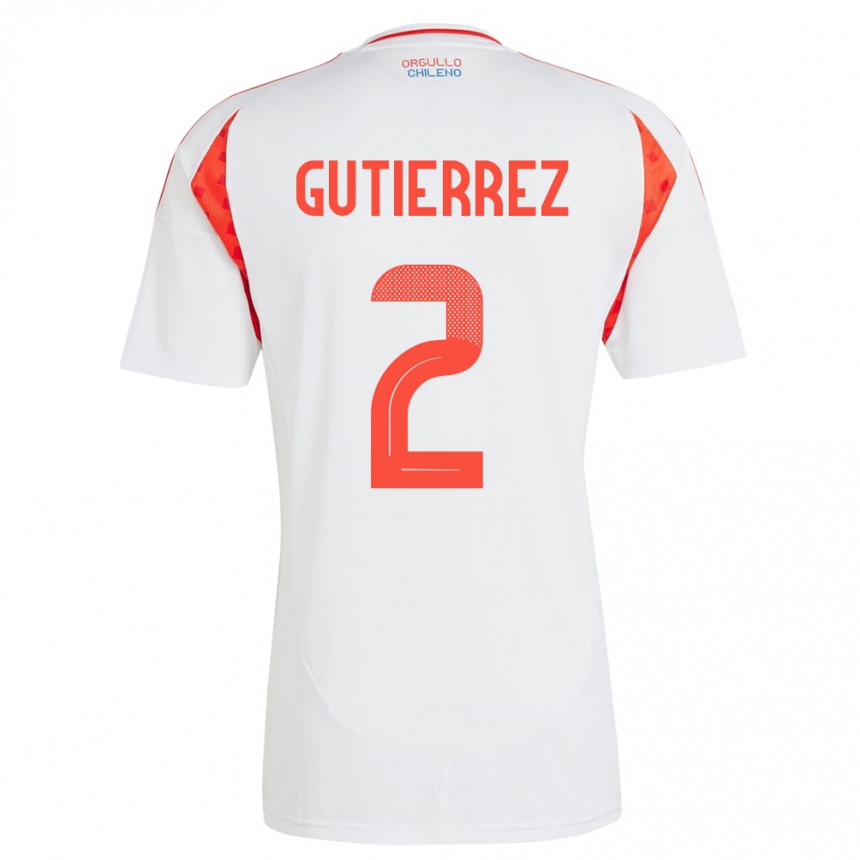 Niño Fútbol Camiseta Chile Joaquín Gutiérrez #2 Blanco 2ª Equipación 24-26 México