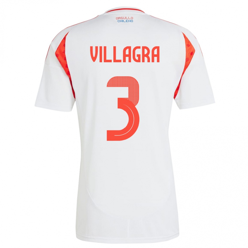 Niño Fútbol Camiseta Chile Jonathan Villagra #3 Blanco 2ª Equipación 24-26 México