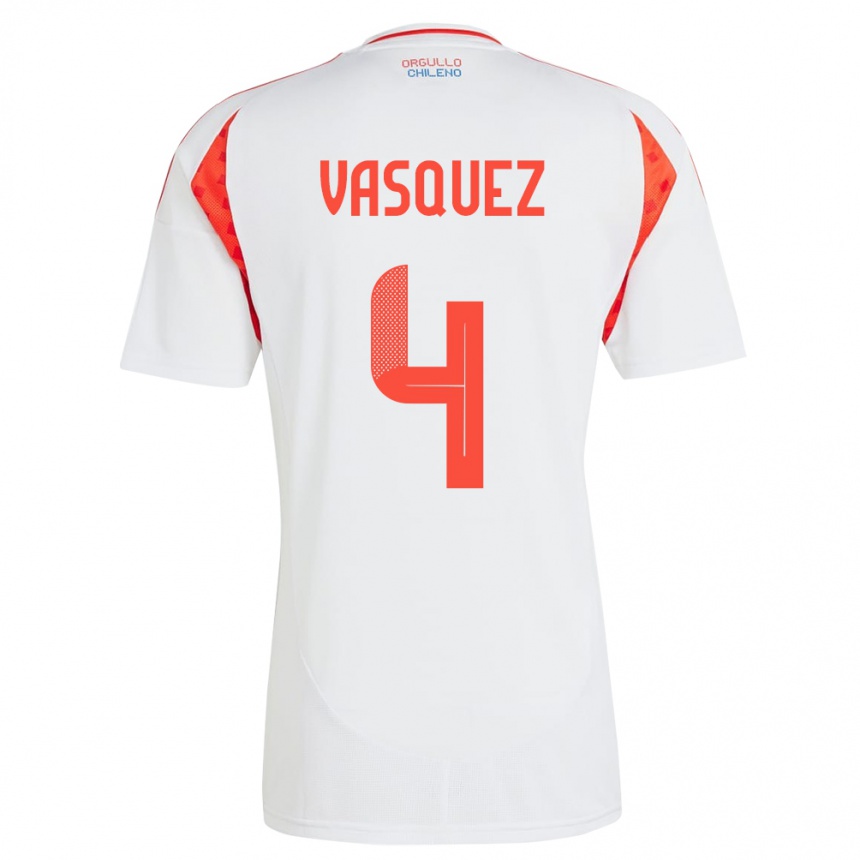 Niño Fútbol Camiseta Chile Matías Vásquez #4 Blanco 2ª Equipación 24-26 México