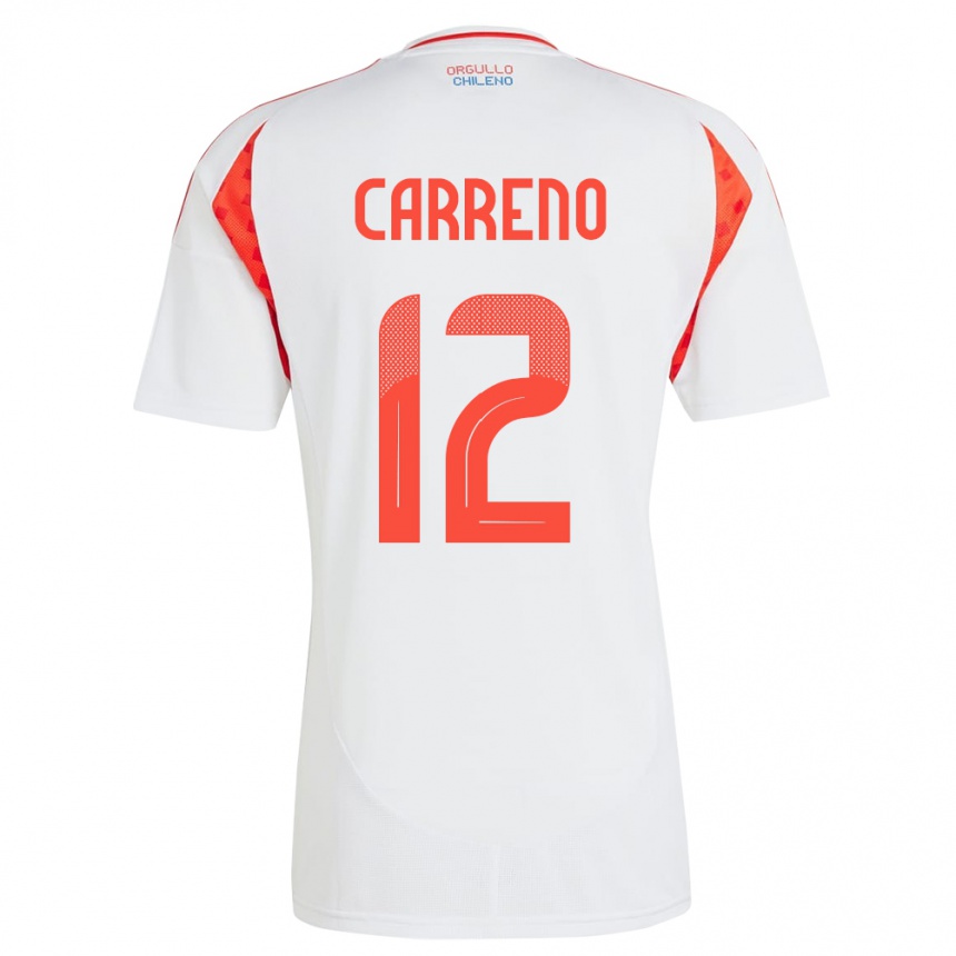 Niño Fútbol Camiseta Chile Diego Carreño #12 Blanco 2ª Equipación 24-26 México