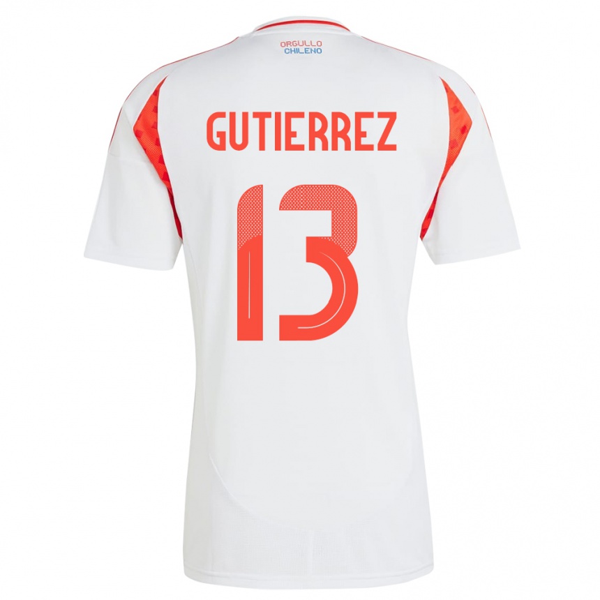 Niño Fútbol Camiseta Chile Daniel Gutiérrez #13 Blanco 2ª Equipación 24-26 México