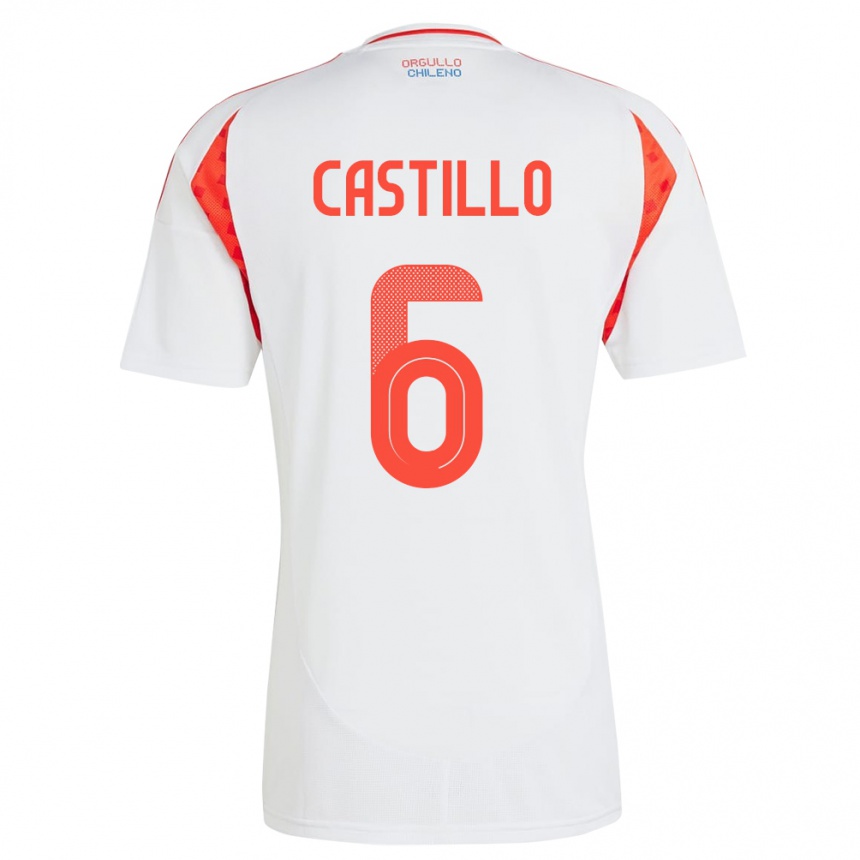 Niño Fútbol Camiseta Chile Cristóbal Castillo #6 Blanco 2ª Equipación 24-26 México