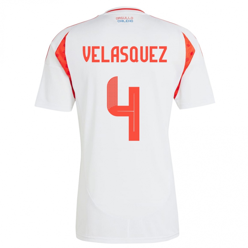 Niño Fútbol Camiseta Chile Lucas Velásquez #4 Blanco 2ª Equipación 24-26 México