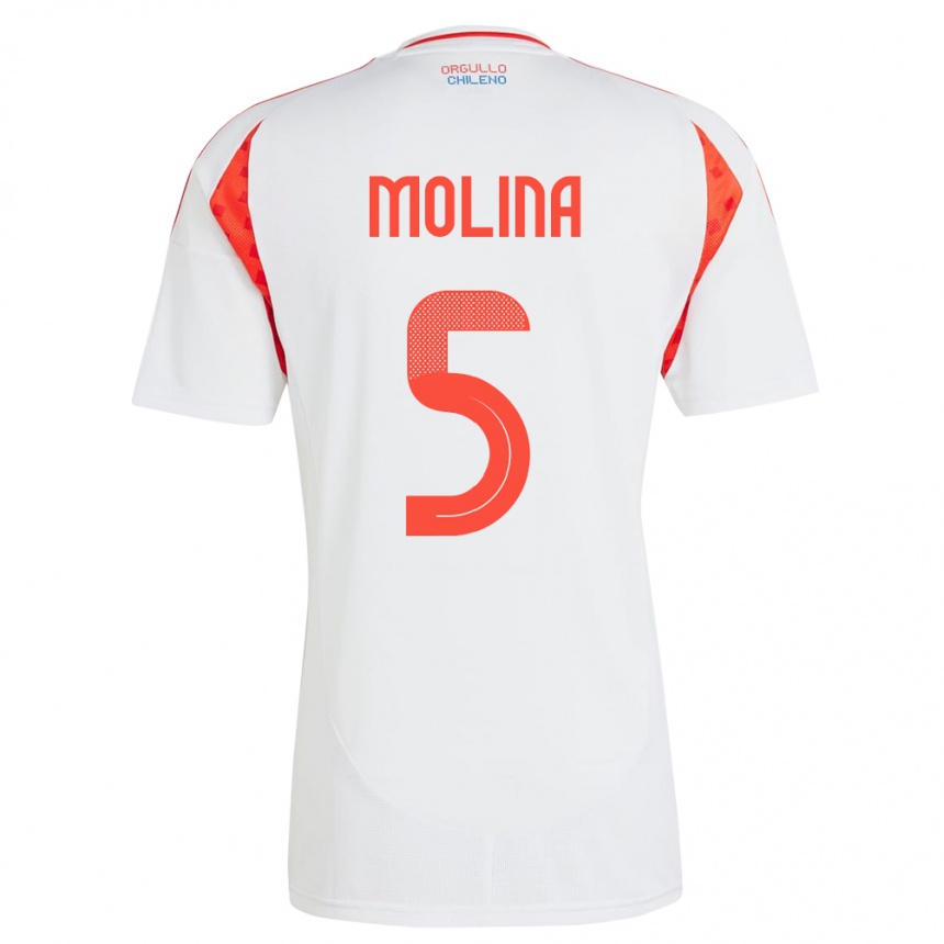 Niño Fútbol Camiseta Chile Benjamín Molina #5 Blanco 2ª Equipación 24-26 México