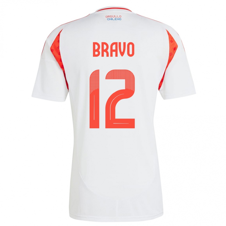 Niño Fútbol Camiseta Chile Christian Bravo #12 Blanco 2ª Equipación 24-26 México