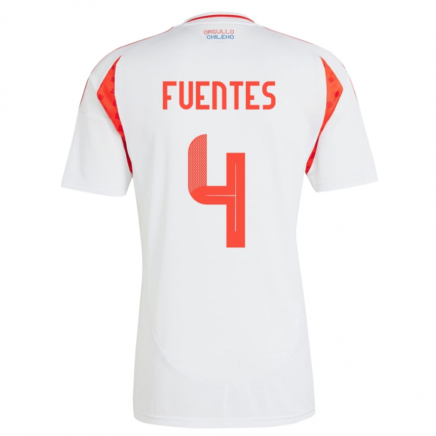 Niño Fútbol Camiseta Chile Karen Fuentes #4 Blanco 2ª Equipación 24-26 México