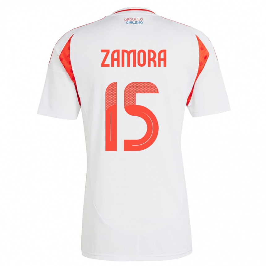 Niño Fútbol Camiseta Chile Daniela Zamora #15 Blanco 2ª Equipación 24-26 México