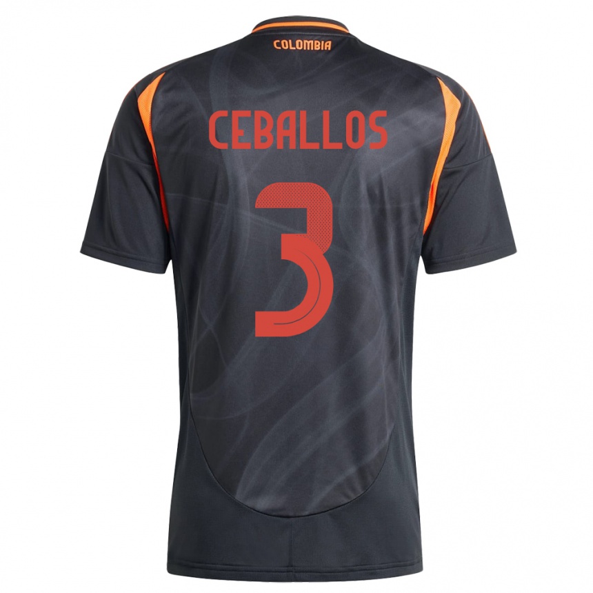 Niño Fútbol Camiseta Colombia Brayan Ceballos #3 Negro 2ª Equipación 24-26 México