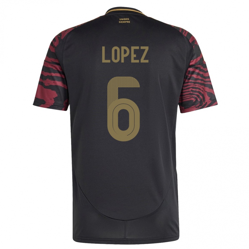 Niño Fútbol Camiseta Perú Marcos López #6 Negro 2ª Equipación 24-26 México