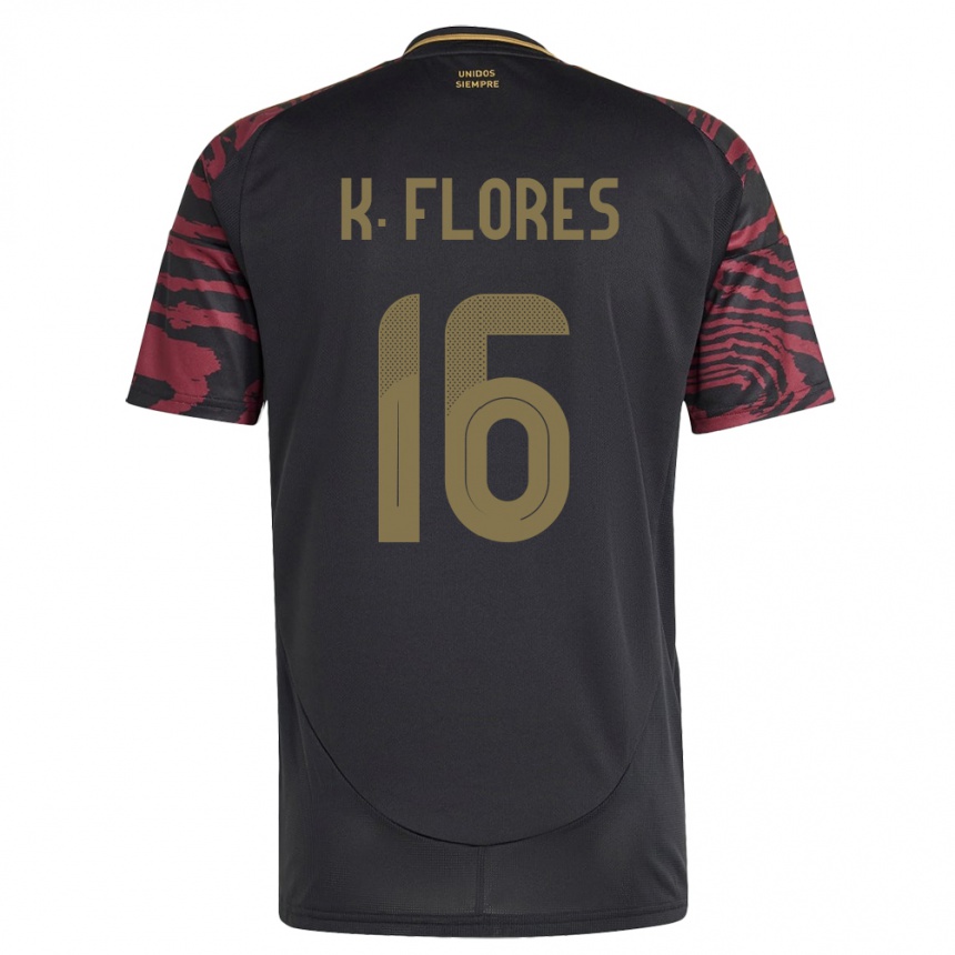 Niño Fútbol Camiseta Perú Kimbherly Flores #16 Negro 2ª Equipación 24-26 México