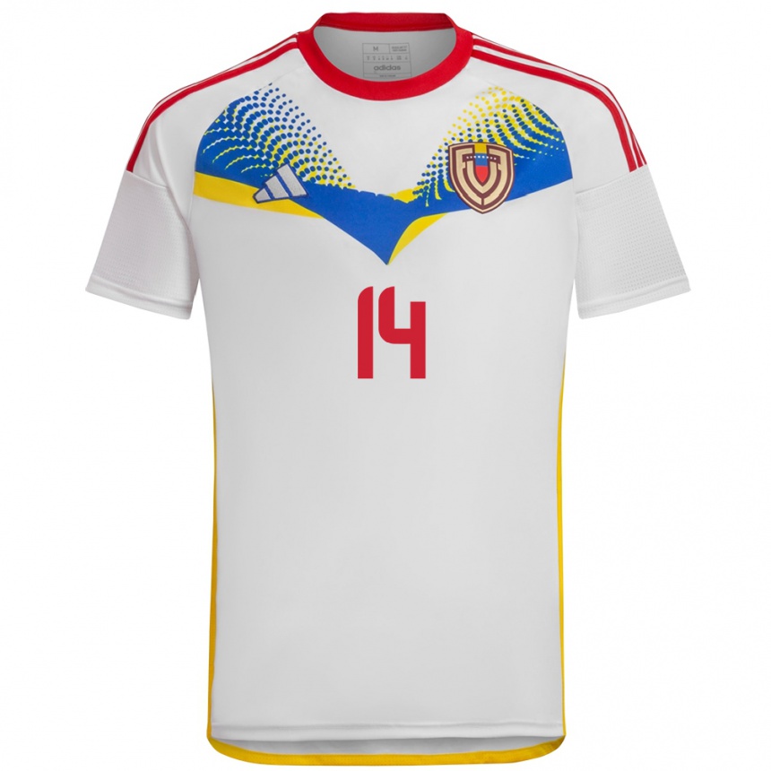 Niño Fútbol Camiseta Venezuela Maicol Ruiz #14 Blanco 2ª Equipación 24-26 México