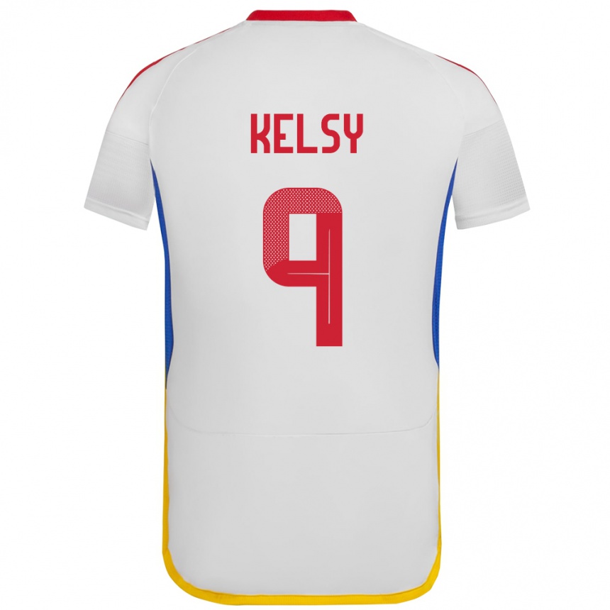 Niño Fútbol Camiseta Venezuela Kevin Kelsy #9 Blanco 2ª Equipación 24-26 México