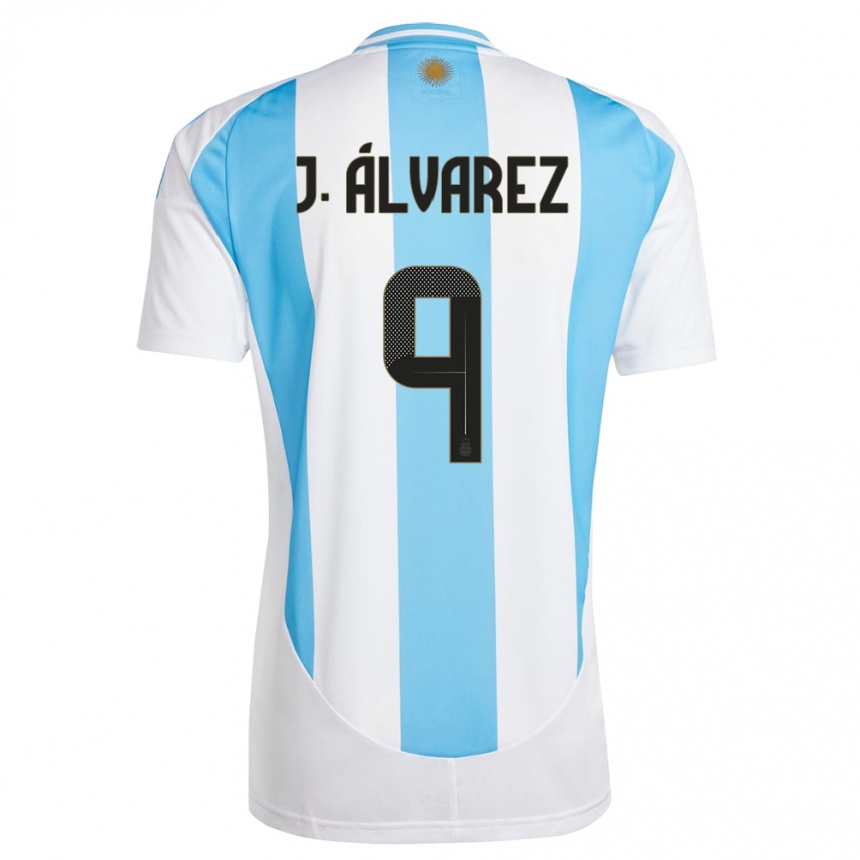 Hombre Fútbol Camiseta Argentina Julian Alvarez #9 Blanco Azul 1ª Equipación 24-26 México