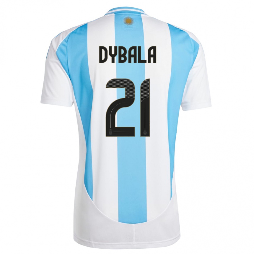 Hombre Fútbol Camiseta Argentina Paulo Dybala #21 Blanco Azul 1ª Equipación 24-26 México