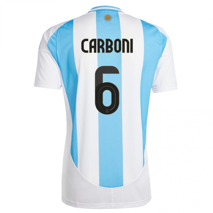 Hombre Fútbol Camiseta Argentina Franco Carboni #6 Blanco Azul 1ª Equipación 24-26 México