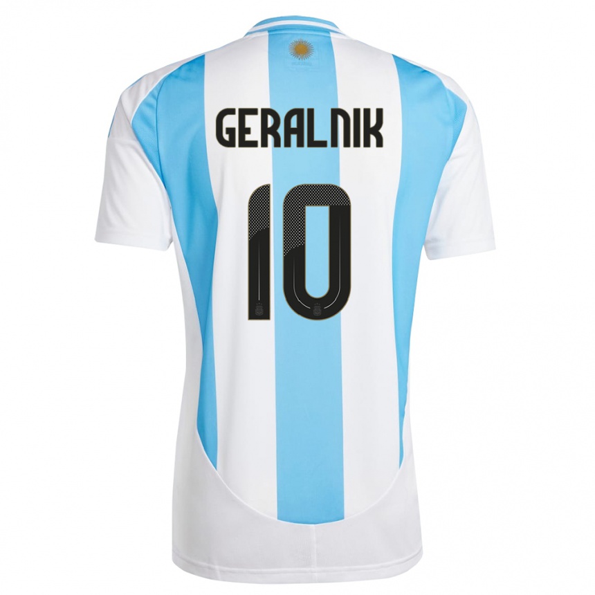 Hombre Fútbol Camiseta Argentina Tiago Geralnik #10 Blanco Azul 1ª Equipación 24-26 México