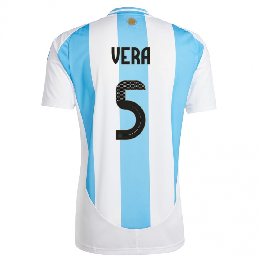 Hombre Fútbol Camiseta Argentina Fausto Vera #5 Blanco Azul 1ª Equipación 24-26 México