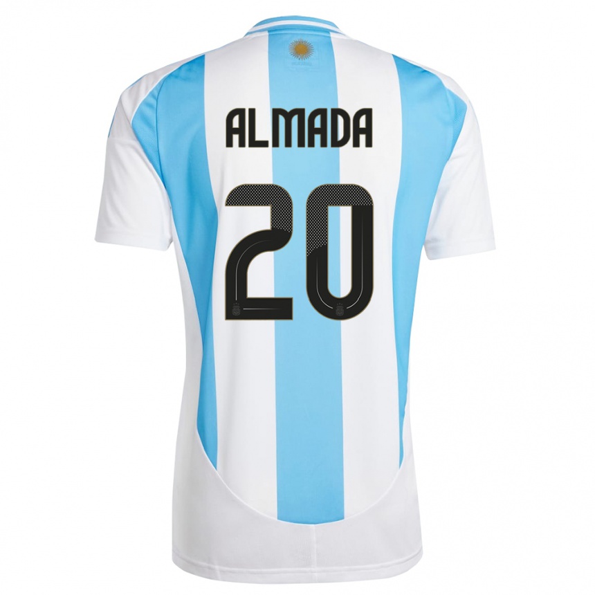 Hombre Fútbol Camiseta Argentina Thiago Almada #20 Blanco Azul 1ª Equipación 24-26 México