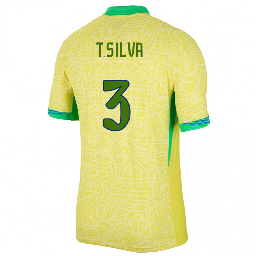 Hombre Fútbol Camiseta Brasil Thiago Silva #3 Amarillo 1ª Equipación 24-26 México