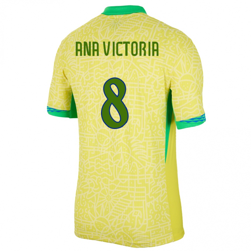 Hombre Fútbol Camiseta Brasil Ana Victoria #8 Amarillo 1ª Equipación 24-26 México