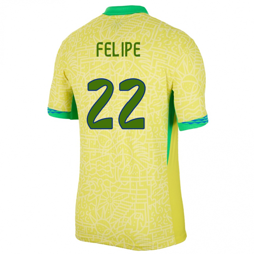 Hombre Fútbol Camiseta Brasil Cayo Felipe #22 Amarillo 1ª Equipación 24-26 México