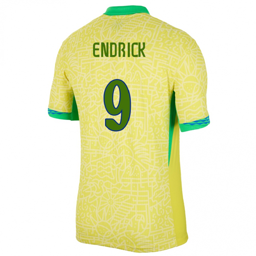 Hombre Fútbol Camiseta Brasil Endrick #9 Amarillo 1ª Equipación 24-26 México