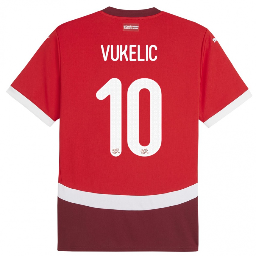 Hombre Fútbol Camiseta Suiza Mile Vukelic #10 Rojo 1ª Equipación 24-26 México