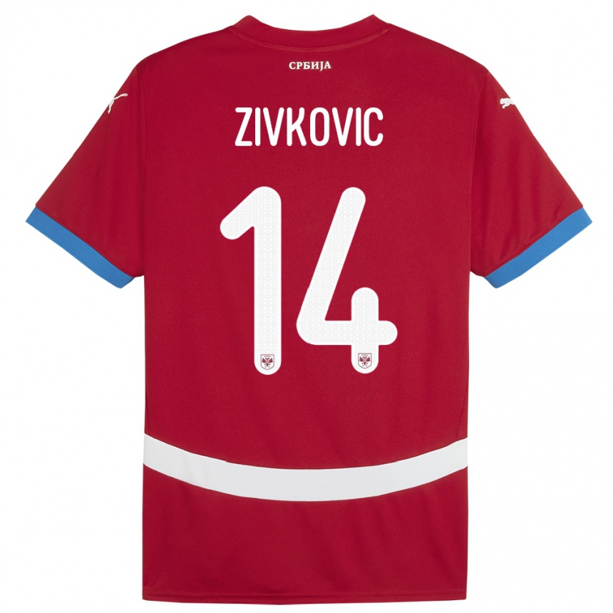 Hombre Fútbol Camiseta Serbia Andrija Zivkovic #14 Rojo 1ª Equipación 24-26 México