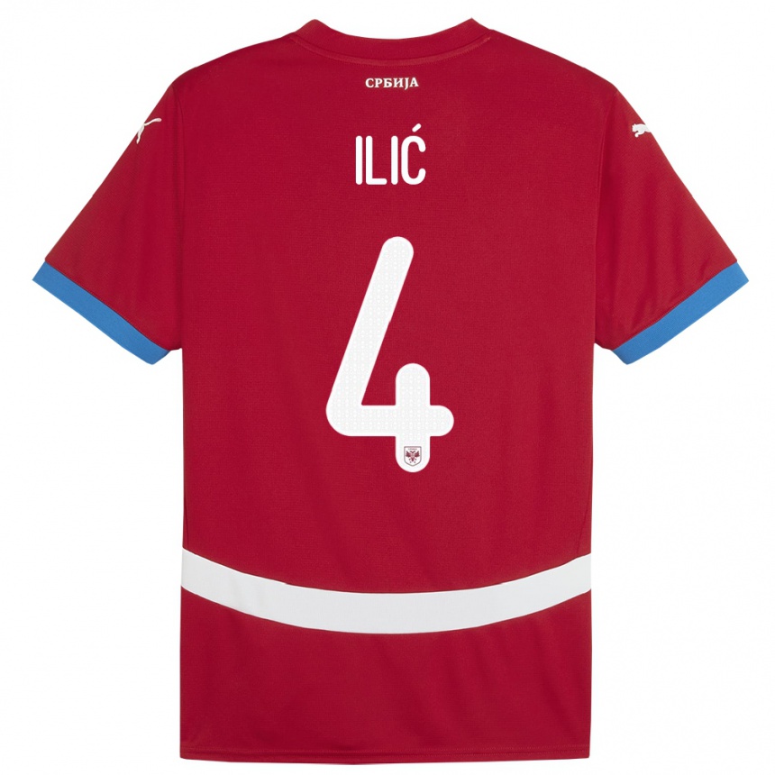 Hombre Fútbol Camiseta Serbia Marija Ilic #4 Rojo 1ª Equipación 24-26 México