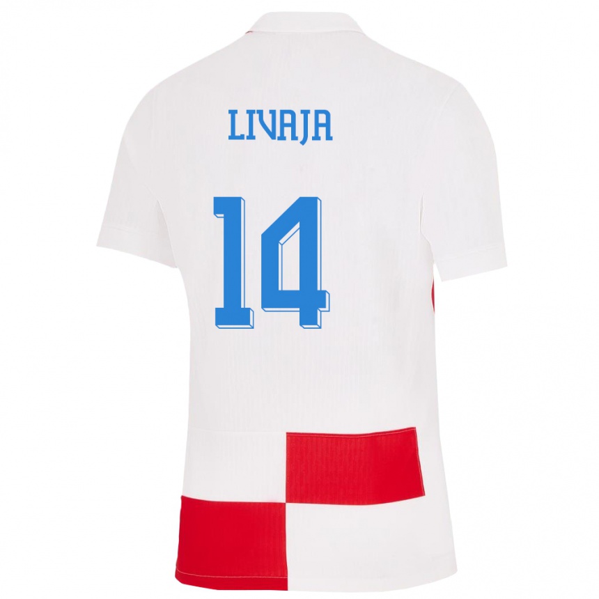 Hombre Fútbol Camiseta Croacia Marko Livaja #14 Blanco Rojo 1ª Equipación 24-26 México