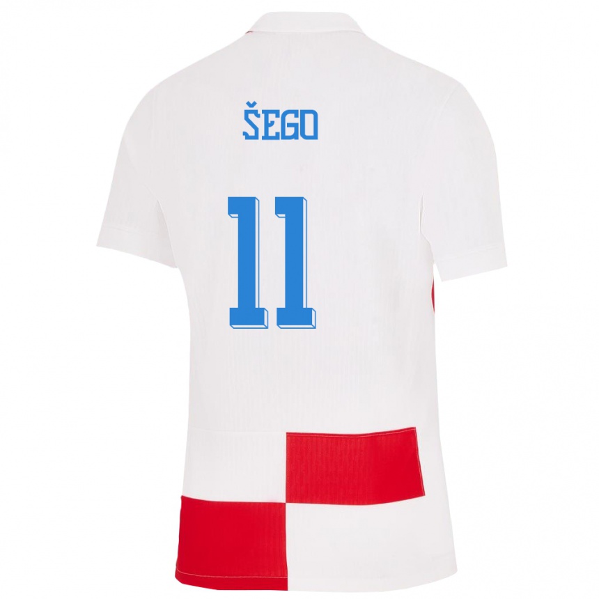 Hombre Fútbol Camiseta Croacia Michele Sego #11 Blanco Rojo 1ª Equipación 24-26 México