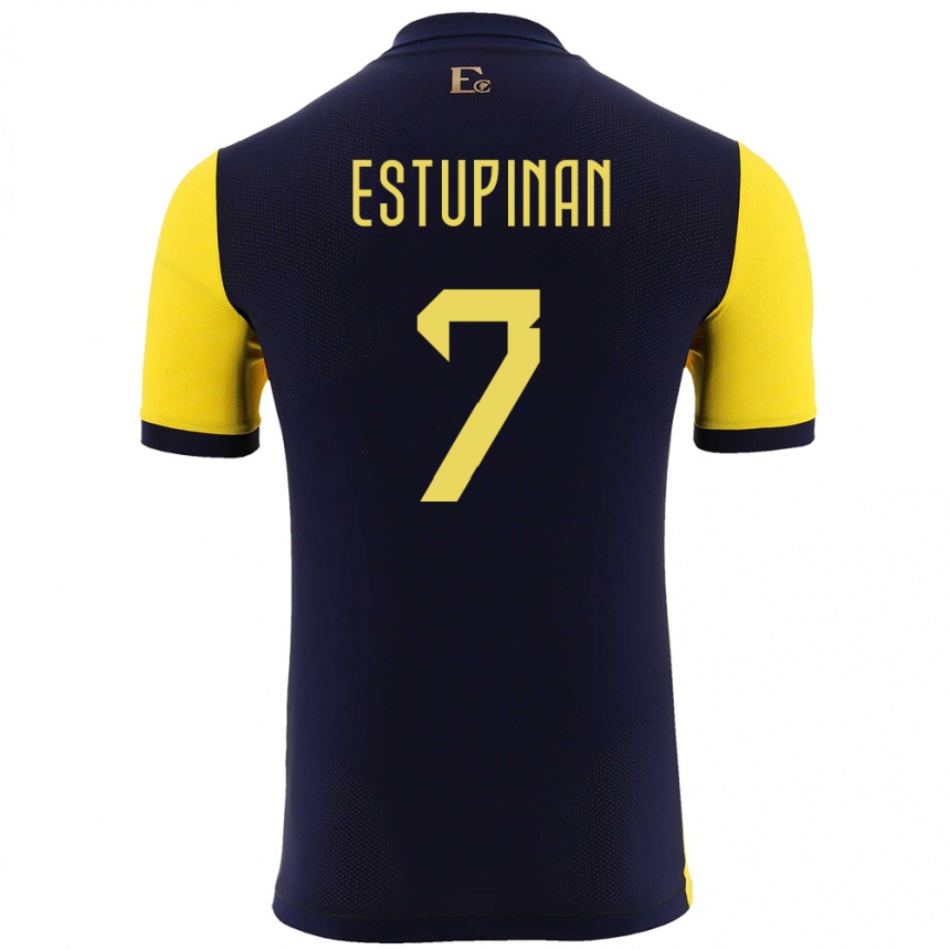 Hombre Fútbol Camiseta Ecuador Pervis Estupinan #7 Amarillo 1ª Equipación 24-26 México