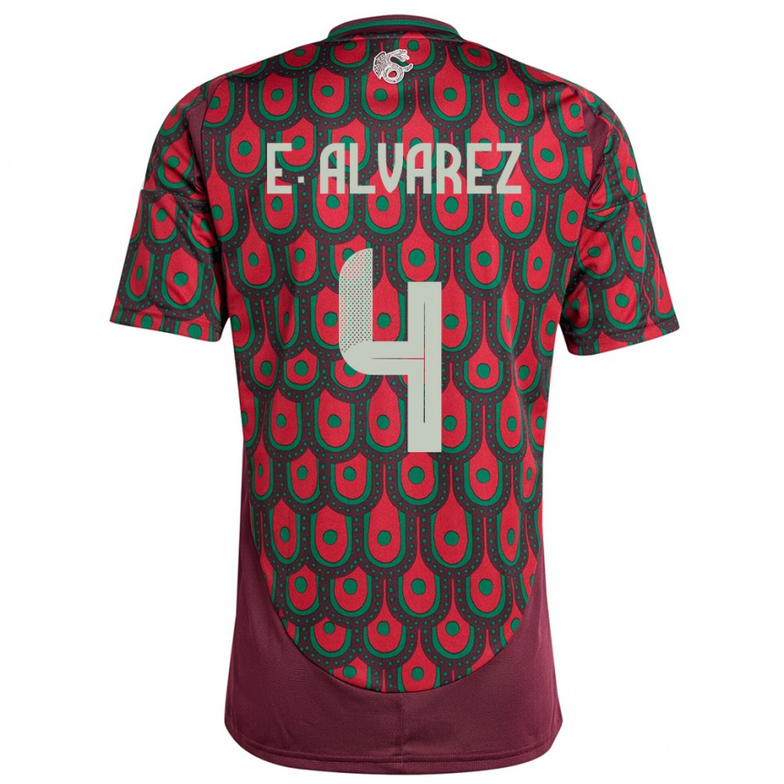 Hombre Fútbol Camiseta México Edson Alvarez #4 Granate 1ª Equipación 24-26 México