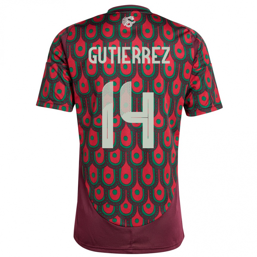 Hombre Fútbol Camiseta México Erick Gutierrez #14 Granate 1ª Equipación 24-26 México