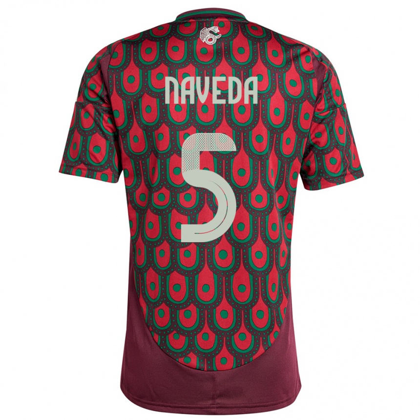 Hombre Fútbol Camiseta México Santiago Naveda #5 Granate 1ª Equipación 24-26 México