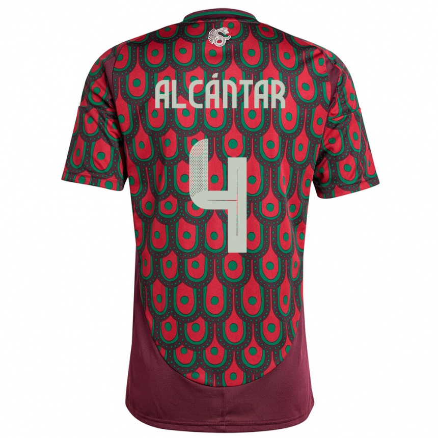 Hombre Fútbol Camiseta México Jesus Alcantar #4 Granate 1ª Equipación 24-26 México