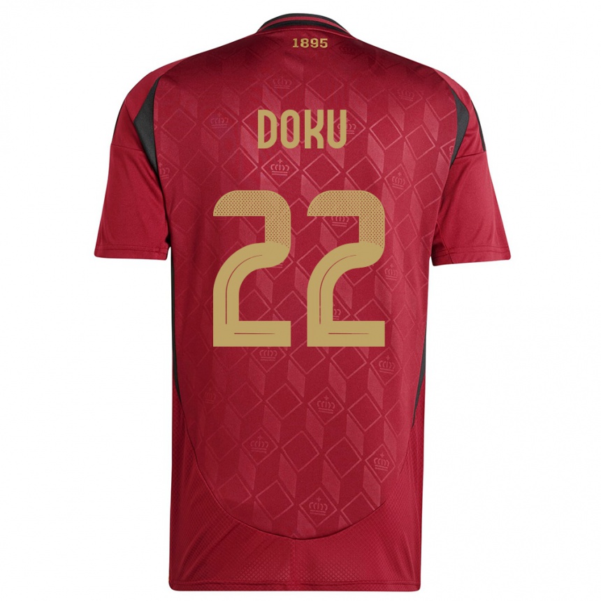 Hombre Fútbol Camiseta Bélgica Jeremy Doku #22 Borgoña 1ª Equipación 24-26 México