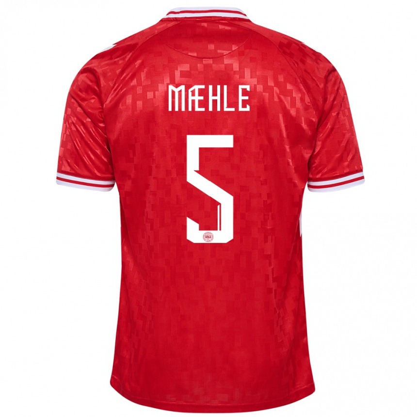 Hombre Fútbol Camiseta Dinamarca Joakim Maehle #5 Rojo 1ª Equipación 24-26 México