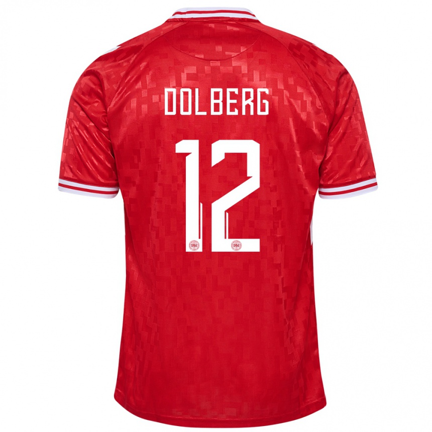 Hombre Fútbol Camiseta Dinamarca Kasper Dolberg #12 Rojo 1ª Equipación 24-26 México