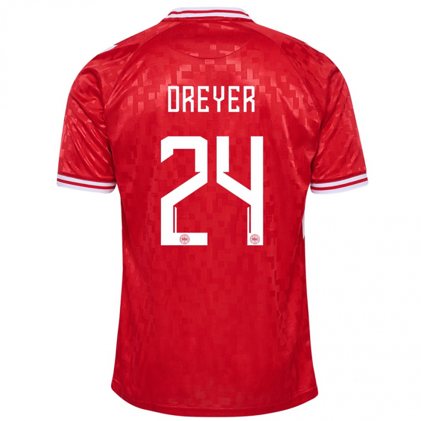 Hombre Fútbol Camiseta Dinamarca Anders Dreyer #24 Rojo 1ª Equipación 24-26 México