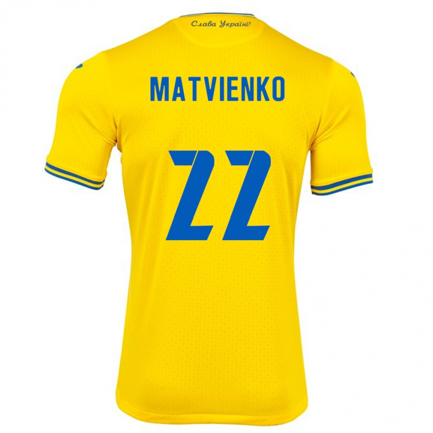 Hombre Fútbol Camiseta Ucrania Mykola Matvienko #22 Amarillo 1ª Equipación 24-26 México