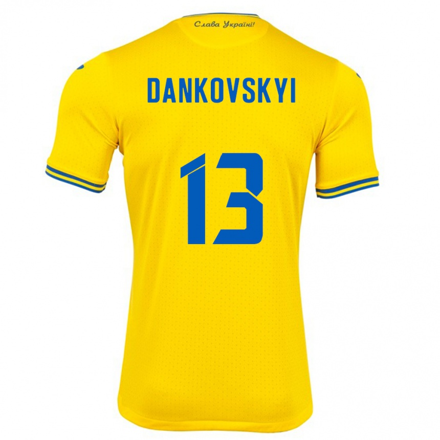 Hombre Fútbol Camiseta Ucrania Yegor Dankovskyi #13 Amarillo 1ª Equipación 24-26 México