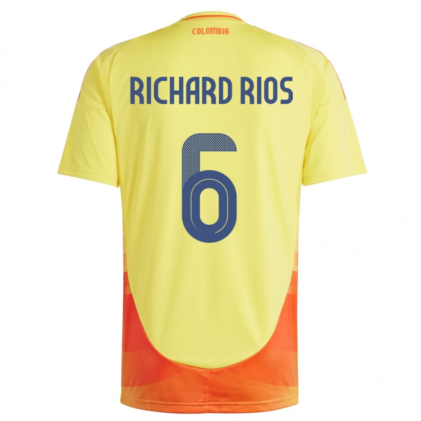 Hombre Fútbol Camiseta Colombia Richard Ríos #6 Amarillo 1ª Equipación 24-26 México