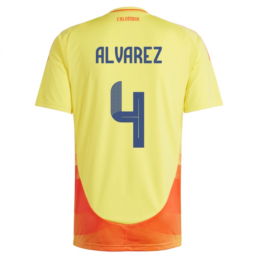 Hombre Fútbol Camiseta Colombia Fernando Álvarez #4 Amarillo 1ª Equipación 24-26 México