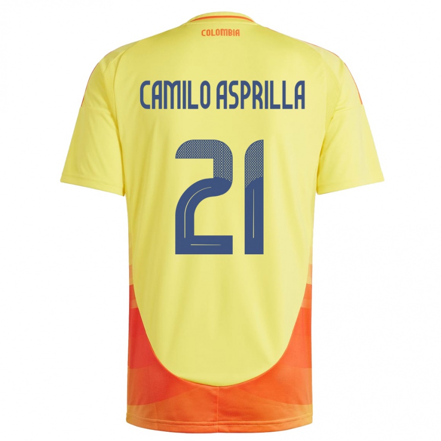 Hombre Fútbol Camiseta Colombia Juan Camilo Asprilla #21 Amarillo 1ª Equipación 24-26 México