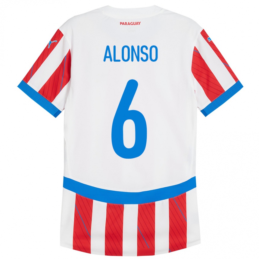 Hombre Fútbol Camiseta Paraguay Júnior Alonso #6 Blanco Rojo 1ª Equipación 24-26 México
